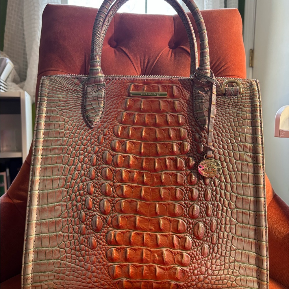 Brahmin Orange and Brown Caroline Bag